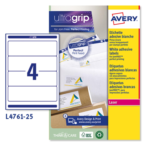 AVERY-ZWECKFORM L4761-25 CONF 100 ETICHETTE 61x192 MM AUTOADESIVE BIANCO